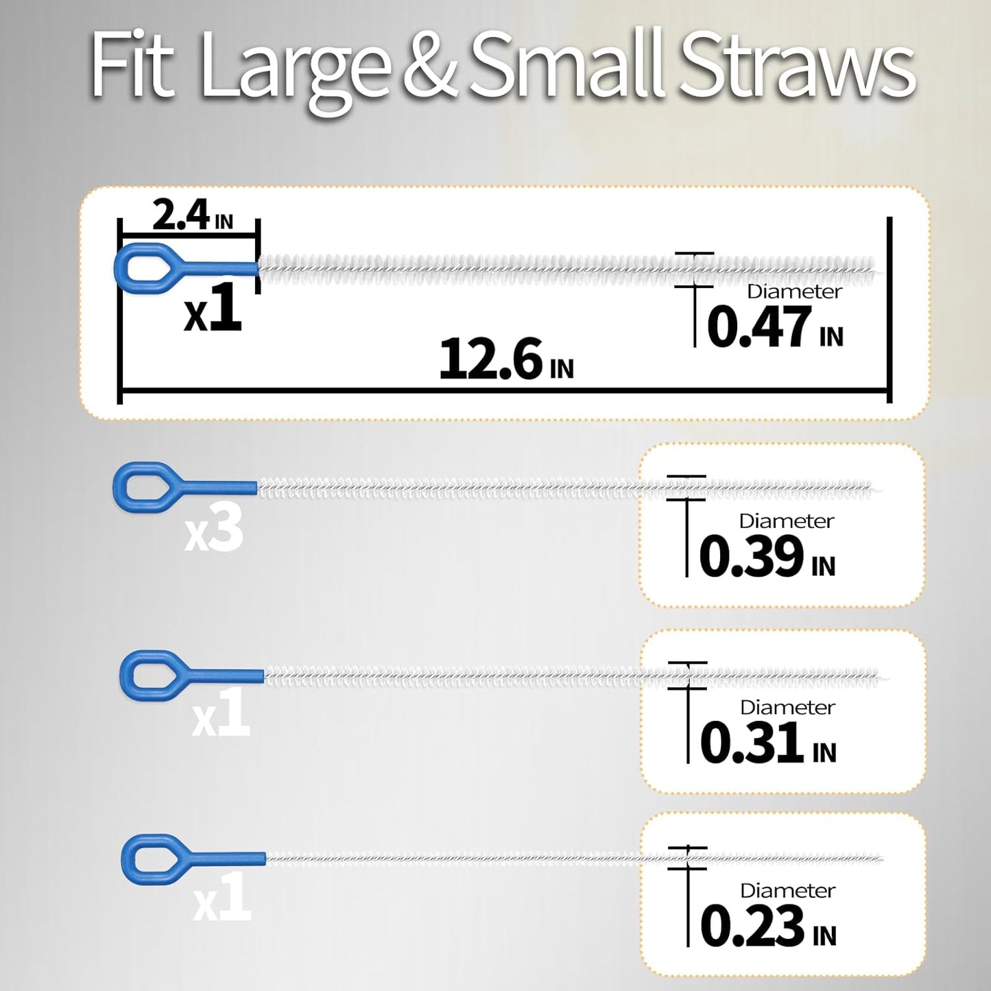 6 Pack Straw Cleaner Brush - 12.6 Inch Extra Long Straw Cleaners Different Sizes and Comfortable
