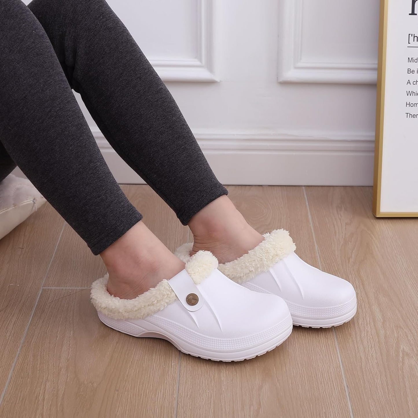 Beslip Classic Fur Lined Clogs Waterproof Winter Fuzzy Slippers for Women Men Indoor and Outdoor