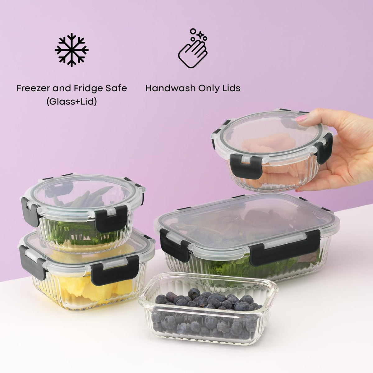 JoyJolt 24pc Borosilicate Glass Storage Containers with Lids | 12 Airtight/Freezer Safe Food