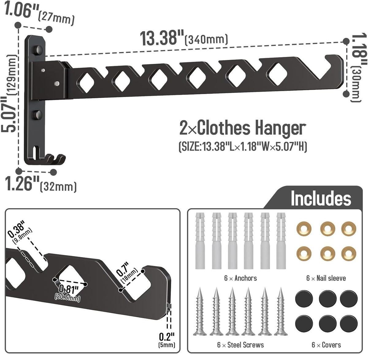 Wall Mounted Clothes Drying Rack, Wall Clothes Hanger Hook for Laundry Room Hanger Foldable, Wall