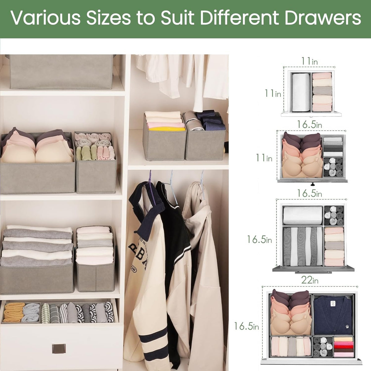 Criusia Drawer Organizer Clothes,16 Pack Underwear Drawer Organizers, Foldable Closet Organizers