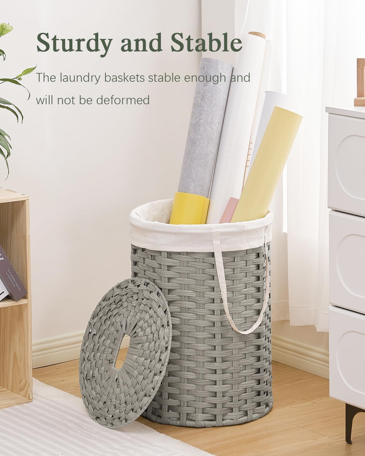 Laundry Hamper with Lid Laundry Basket with Lid 19.0 Gal (72 L) Round Laundry Basket Handwoven