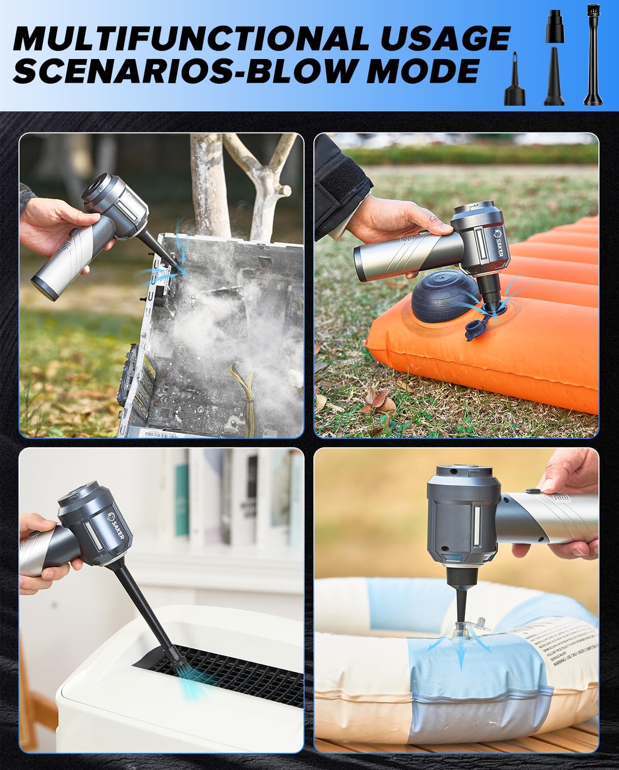 Saker Car Vacuum Portable Cordless, Foldable Mini Handheld Vacuum Cordless and Air Duster 17000PA