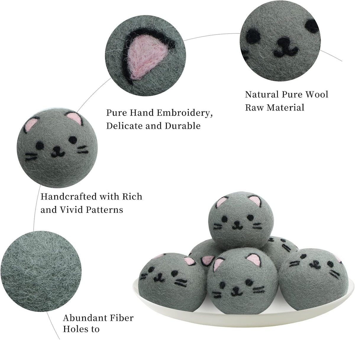 Dryer Balls Laundry Reusable - XL Wool Dryer Balls - Handmade Cute Cat Shape 6 Pack, Extra Large