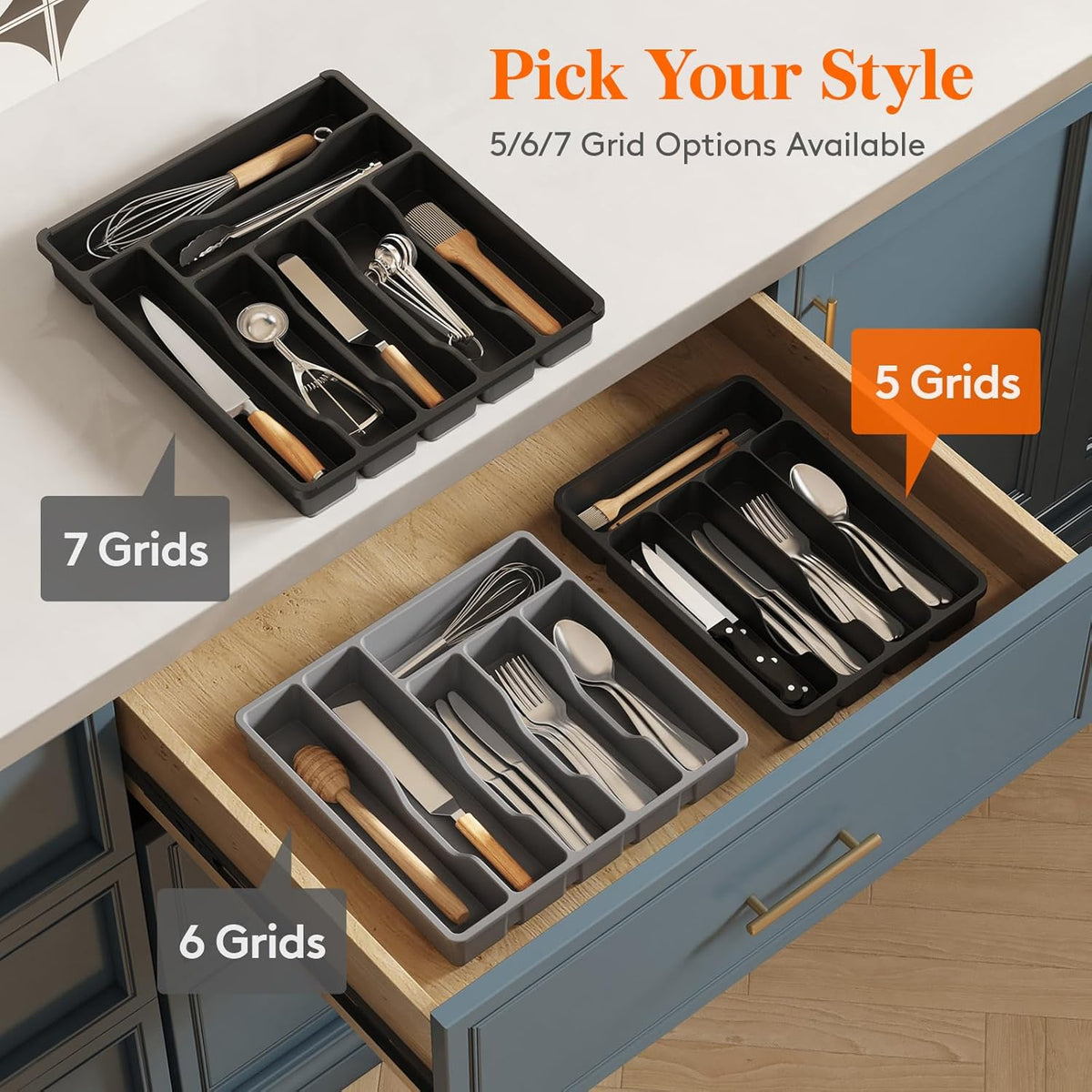 Lifewit Silverware Drawer Organizer Tray, Plastic Cutlery Storage for Kitchen Drawer, Flatware and