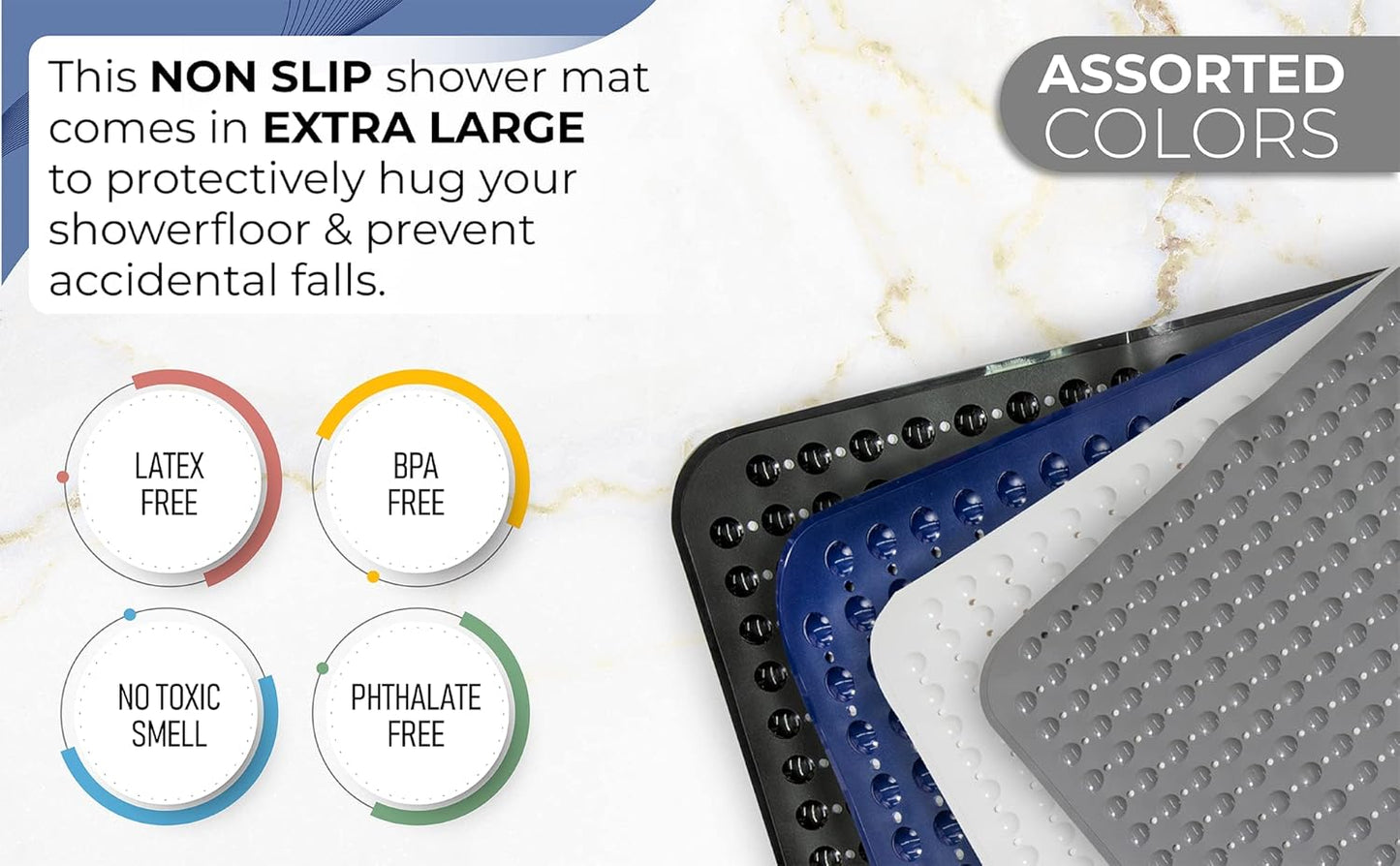 ENKOSI Extra Large Square Non Slip Shower Mat - 31 x 31-inch XL Bathroom Shower Mat - Square Shower