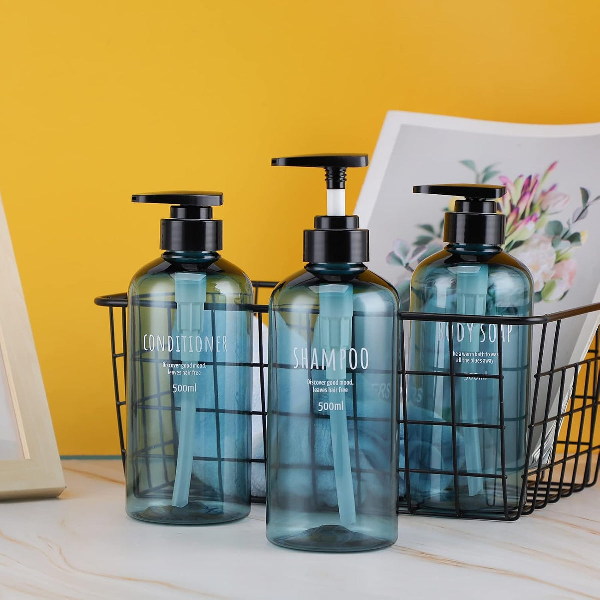 Segbeauty Shampoo Bottles with Pump, 16oz Empty Refillable Shower Bottle, 3 Pack 500ml Plastic