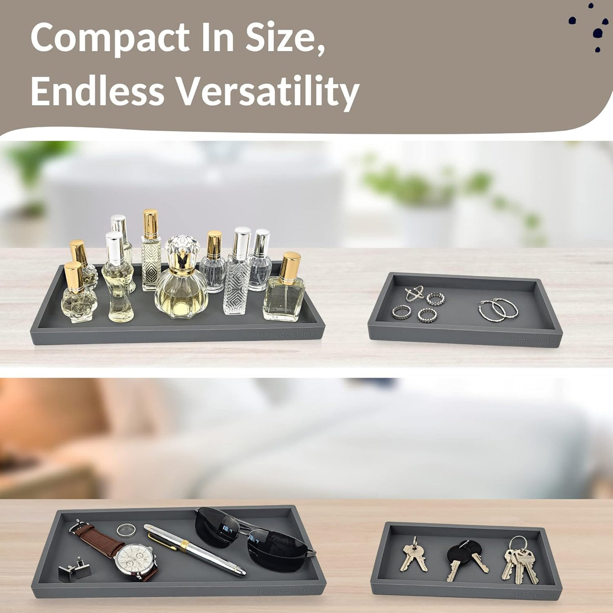 Countertop and Vanity Tray - 2 PC (11” and 7”) Shatterproof Silicone Kitchen and Bathroom Trays for