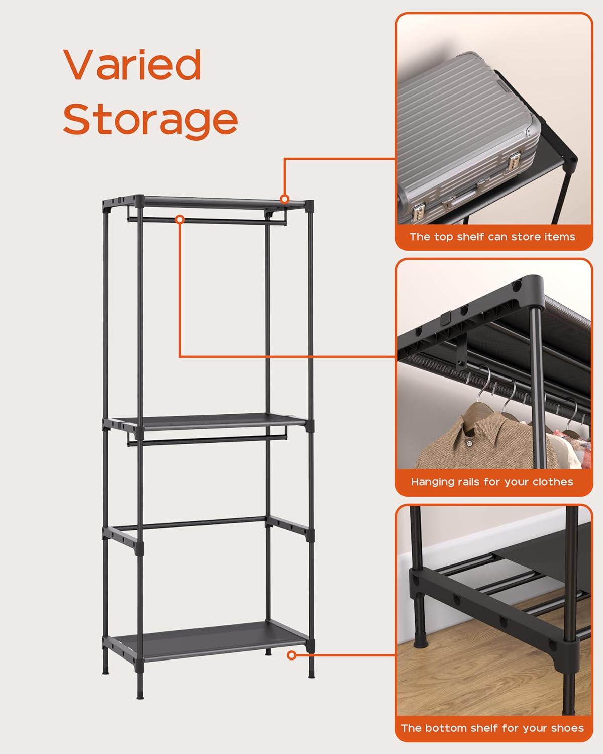 Clothes Rack, Portable Closet, 27.6 Inch Wardrobe Closet, Clothes Storage Organizer with Shelves