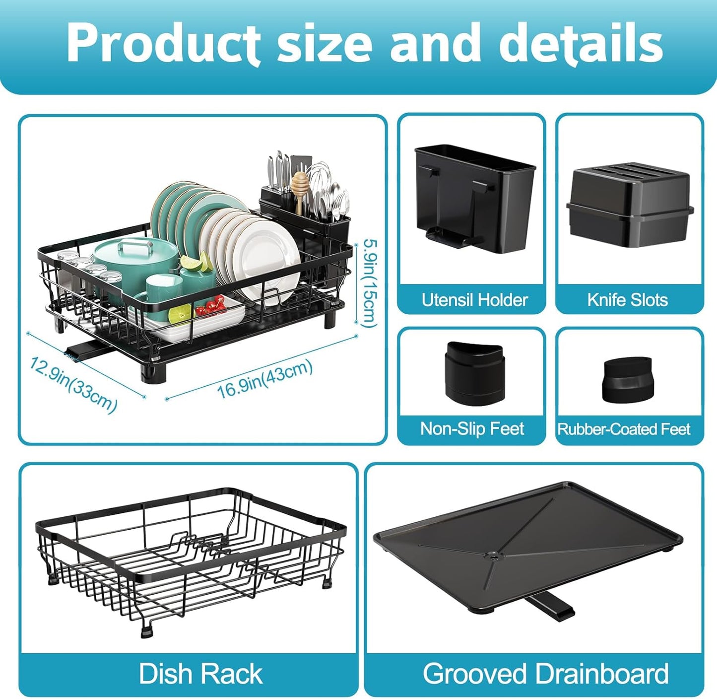 Dish Drying Rack - Space Saving Dish Rack - Dish Racks for Kitchen Counter with