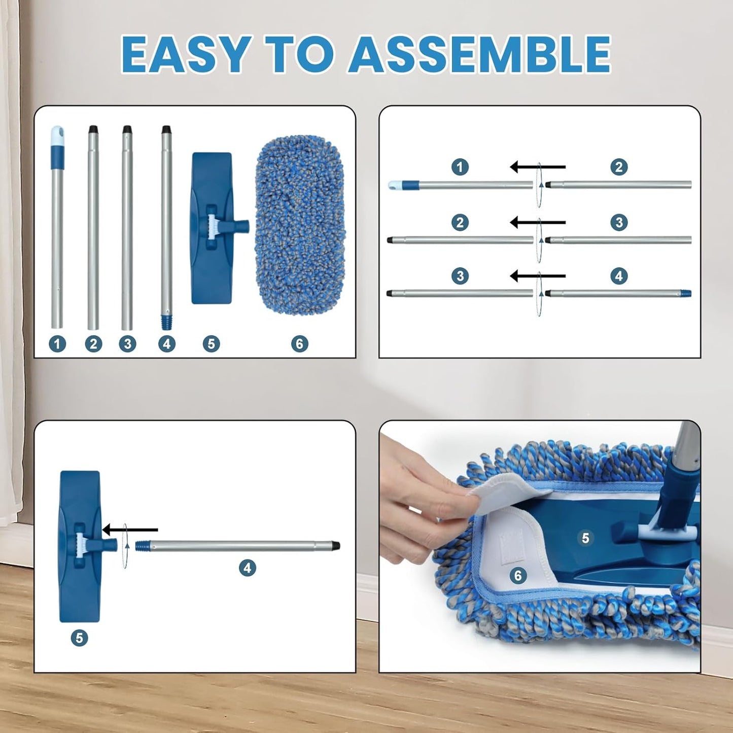 MAVRIZ Dust Mop for Hardwood Floor Washable Wet and Dry Mop with 58" Long Handle, 360° Rotating