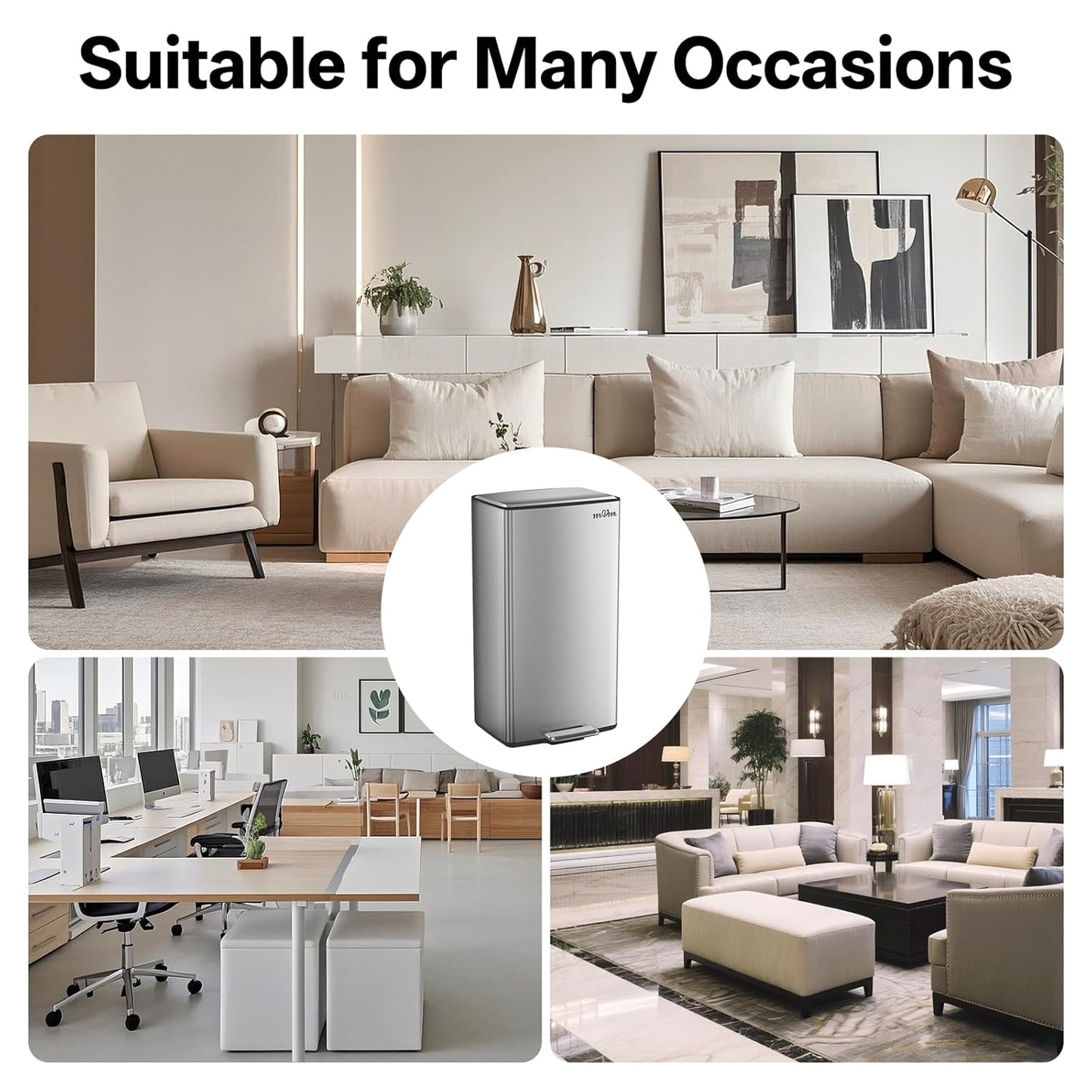 mVm 10.6 Gallon Kitchen Step Trash Can, Soft-Close and Foldable Foot Pedal Heavy Duty Bin for