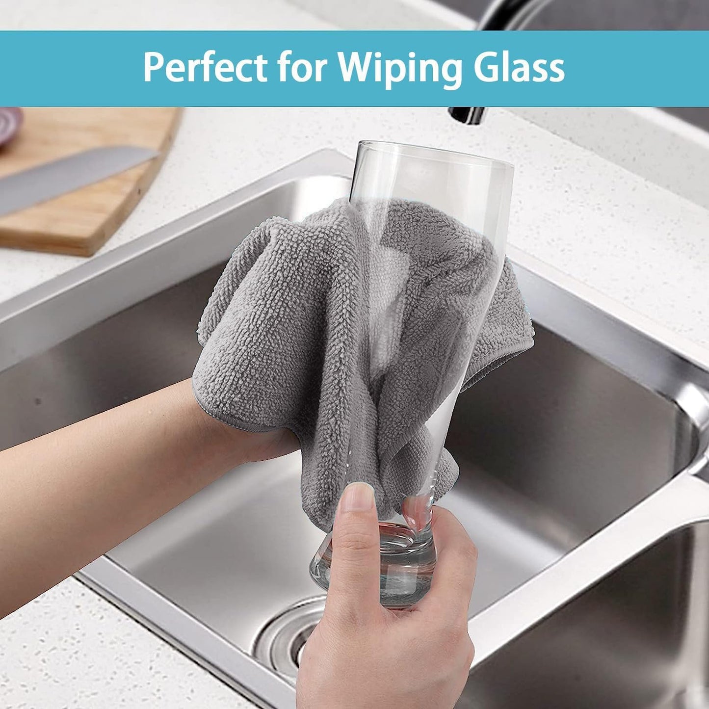 HOMEXCEL Grey Microfiber Cleaning Cloth, 8 Pack Cleaning Towels for Kitchen, Lint Free