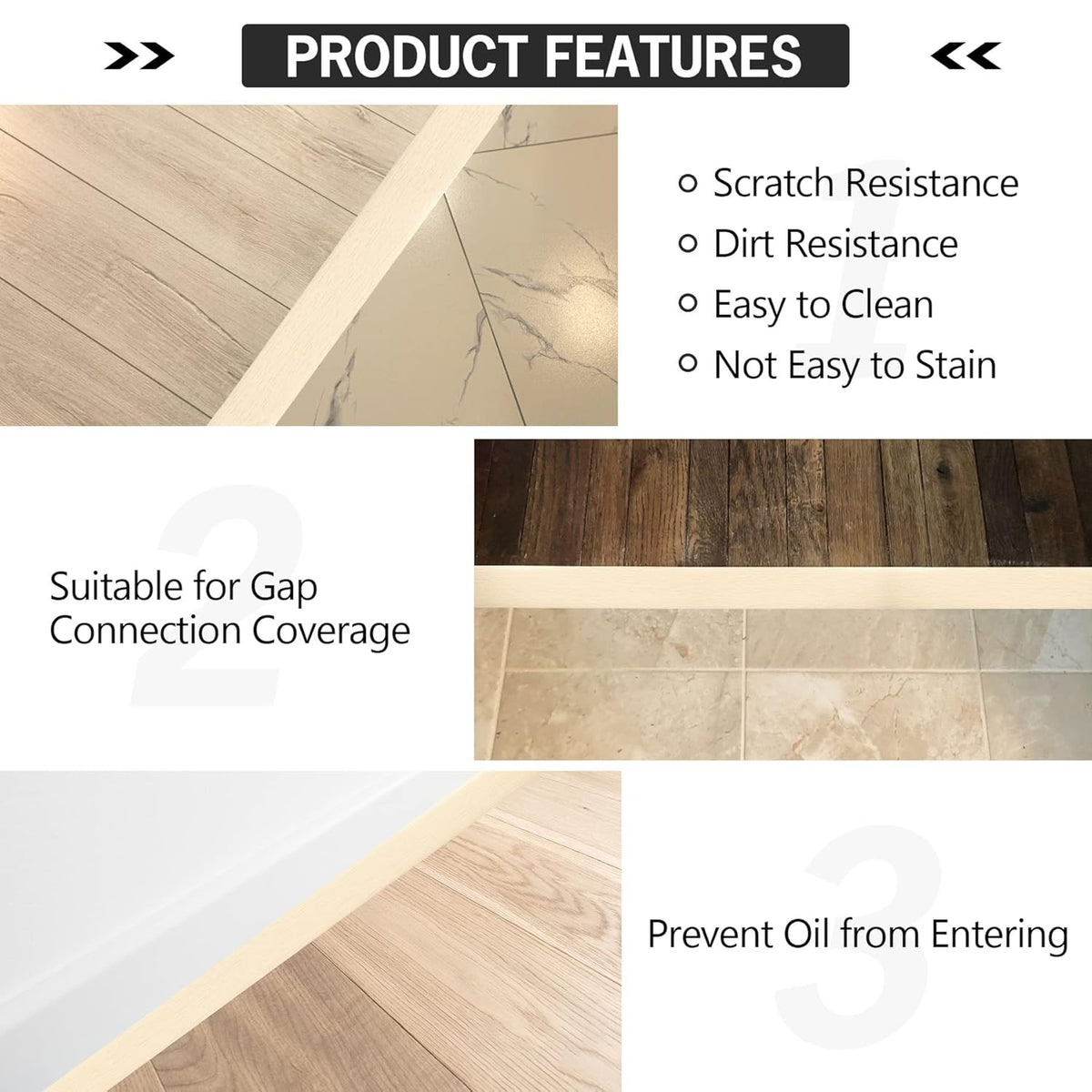 16.4Ft Floor Transition Strip Self Adhesive Vinyl Cover Floor Strip Flat Divider Transition Strip
