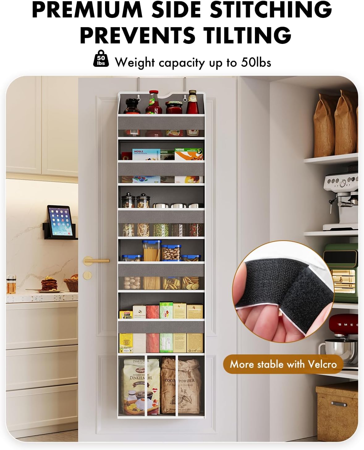 Over The Door Organizer Hanging - 6 Shelf Over Door Organizers with 6 Clear Front & 12 Side Pockets