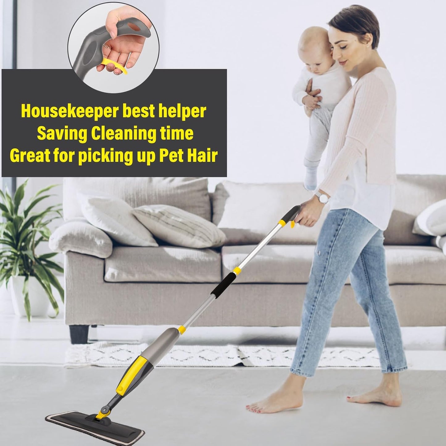 Mops for Floor Cleaning, Spray Mop with 400ml Refillable Bottle and 2 Replacement Pads Dry Wet