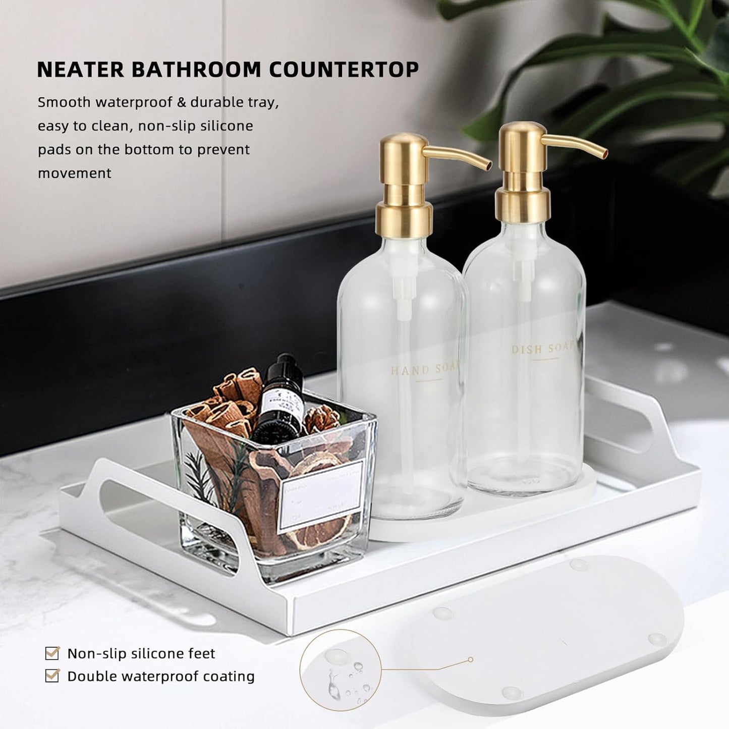 Glass Soap Dispenser - Dish Hand Soap Dispenser Set for Kitchen, Bathroom Soap Lotion Dispenser
