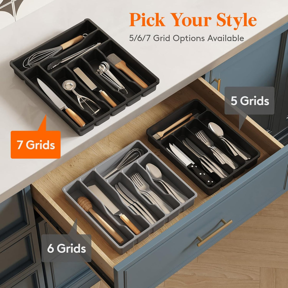 Lifewit Silverware Drawer Organizer Tray, Plastic Cutlery Storage for Kitchen Drawer, Flatware and