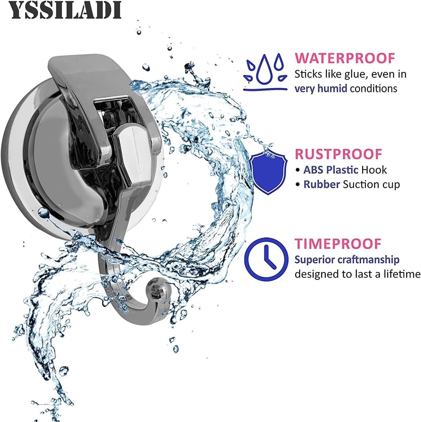Heavy Duty Suction Cup Hooks for Shower, Bathroom Robe - Vacuum Glass Hooks, Reusable, No Hole