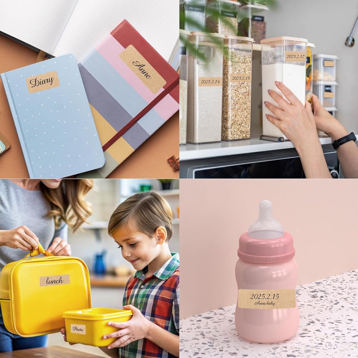 Kraft Label Stickers Removable Writable Gift Labels, Self-Adhesive Brown Labels for Essential Oil