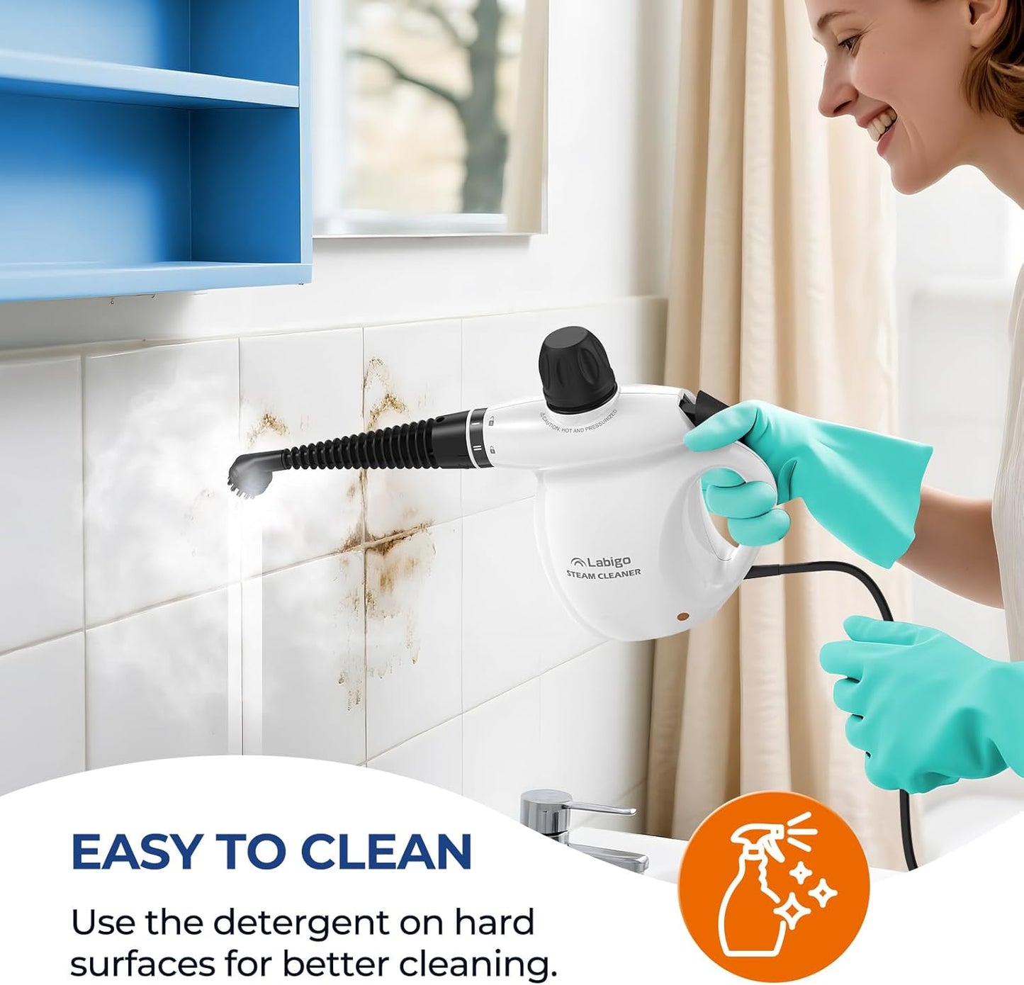 LABIGO Steam Cleaner, Pressurized Handheld 13pcs Multi-Purpose Natural Deep Cleaning Steamer