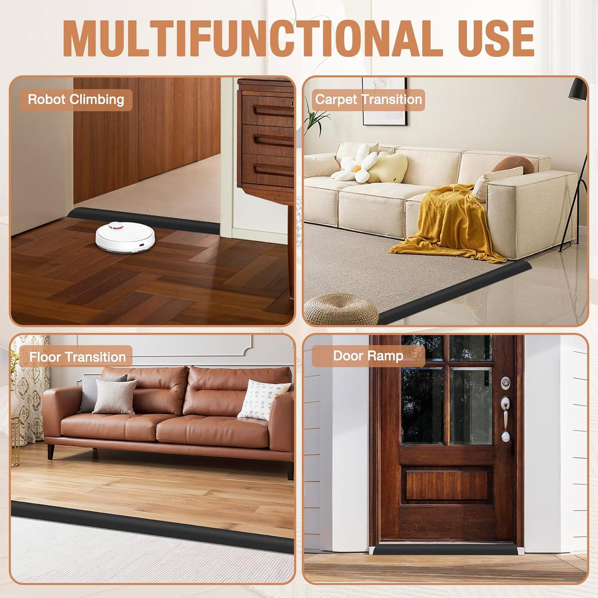 Floor Transition Strip Self Adhesive Vinyl Door Threshold for Doorways Carpet Edging Trim Overlap