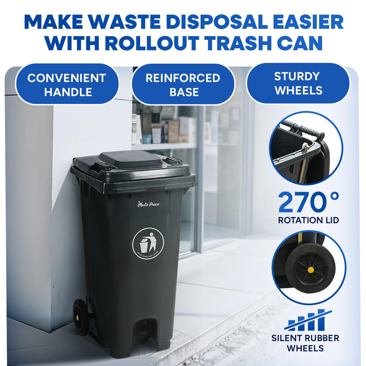 32 Gallon Step-On Large Outdoor Trash Can with Lid and Wheels - Outside Plastic Rolling Garbage Can