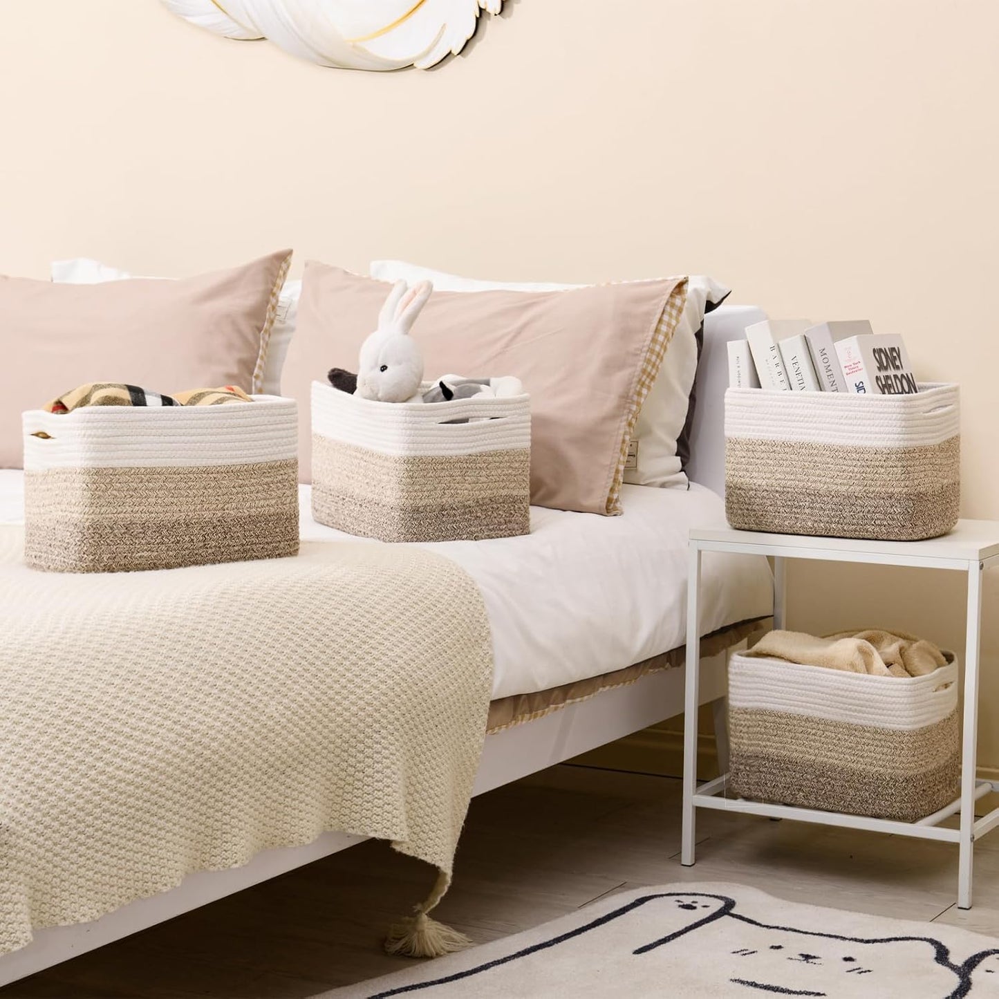 Shelf Baskets for Organizing, Storage Baskets for Shelves, Woven Baskets for Storage, Cotton Rope