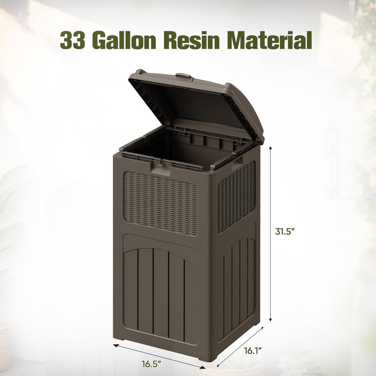 Devoko 33 Gallon Outdoor Trash Can, Hideaway Garbage Bins with Tiered Lid, Waterproof Resin Outside