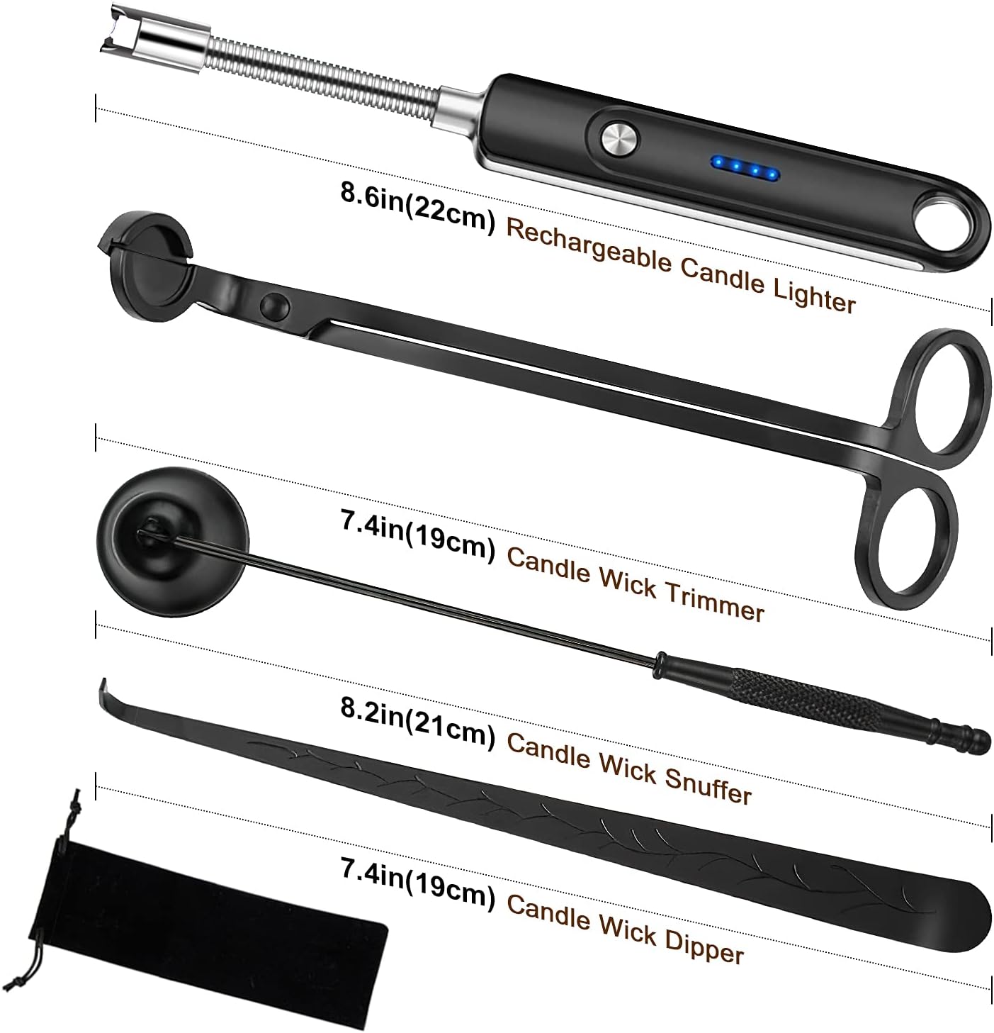 Lsnisni Candle Wick Cutter and Trimmer Set, Electric Lighter, Wick Dipper - Black, 4-Piece, Mom