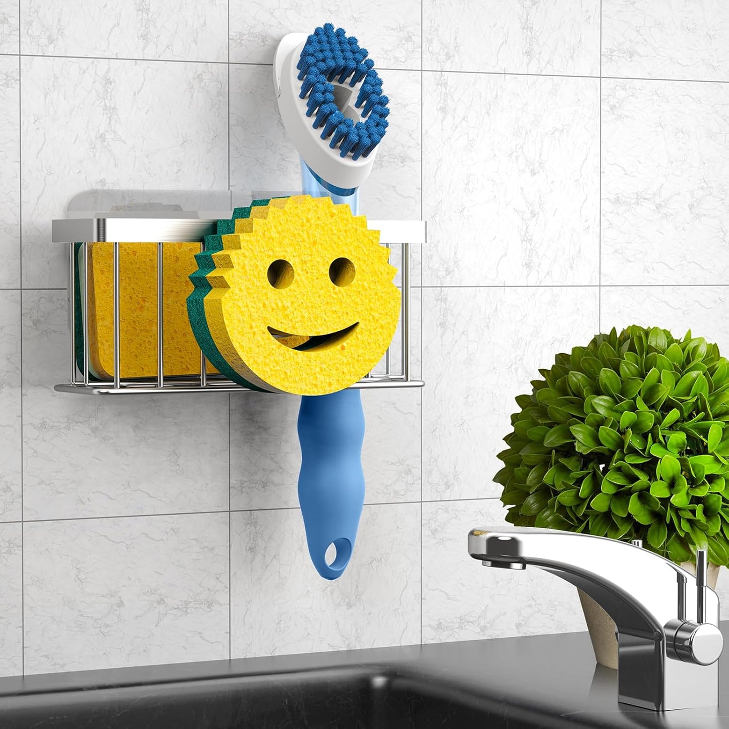 Sponge Holder Smiley Face,Sink Caddy for Kitchen Sink,Sponge Holder with 2 PCS Suction Cups/1 PCS