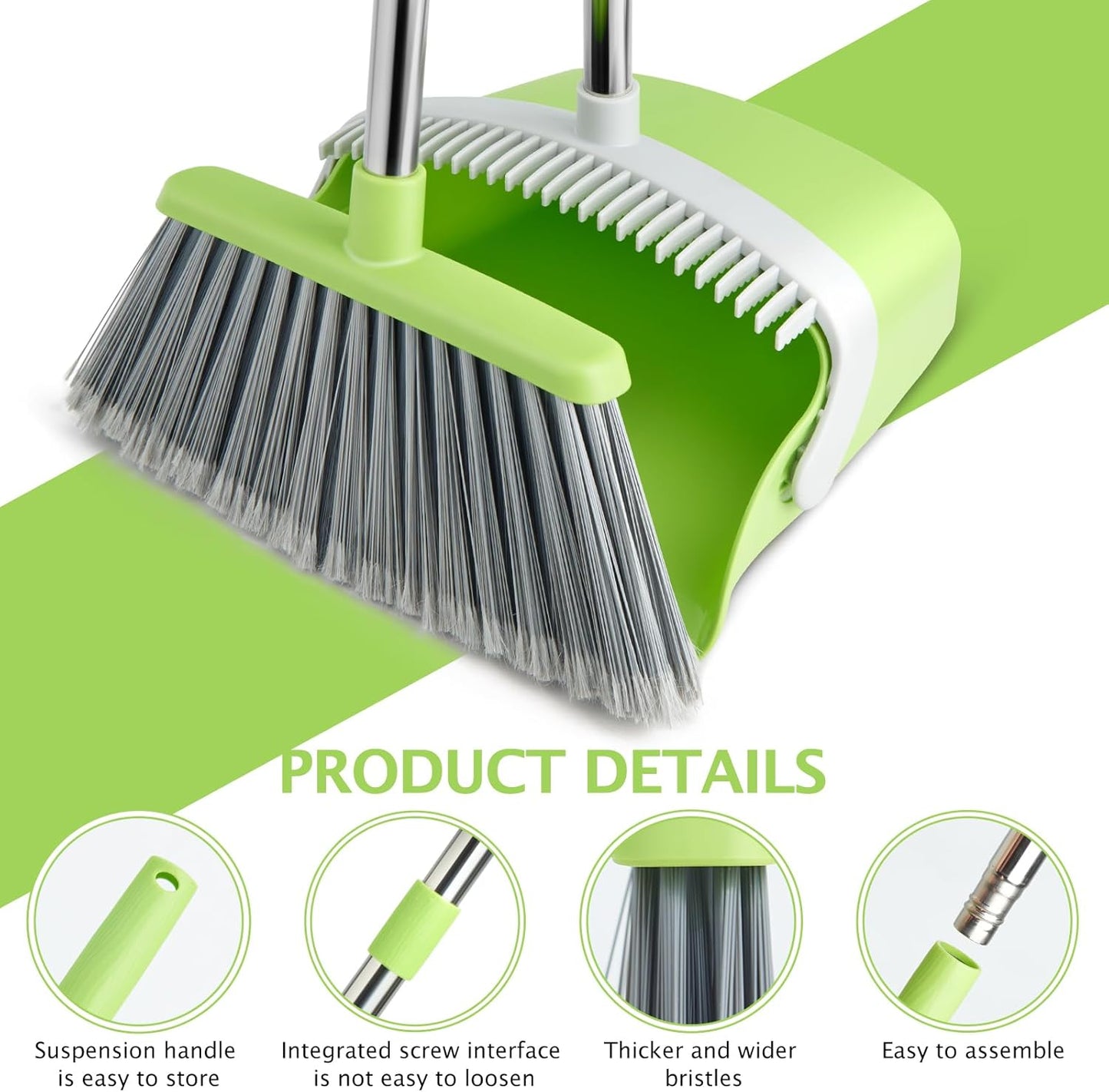 Broom and Dustpan Set, Dustpans with Broom Combo for Home, Heavy Dust Broom and Dustpan Combo, Long