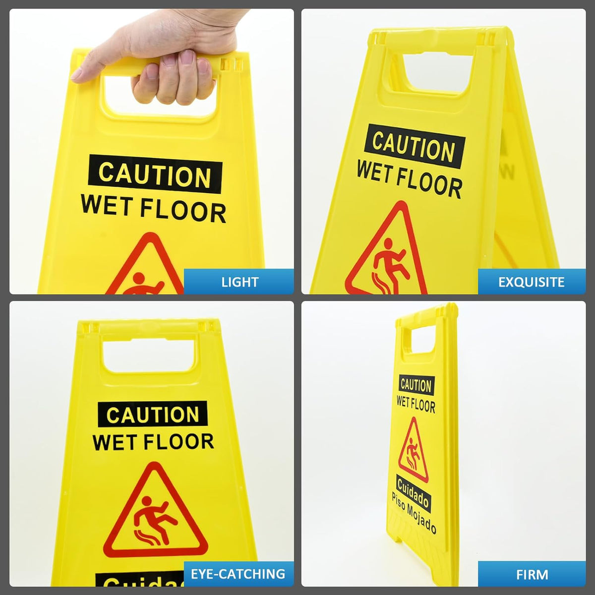 2 Pack Caution Wet Floor Sign, 17.5" Height, Bright Yellow, Double-Sided A-Frame Safety Caution