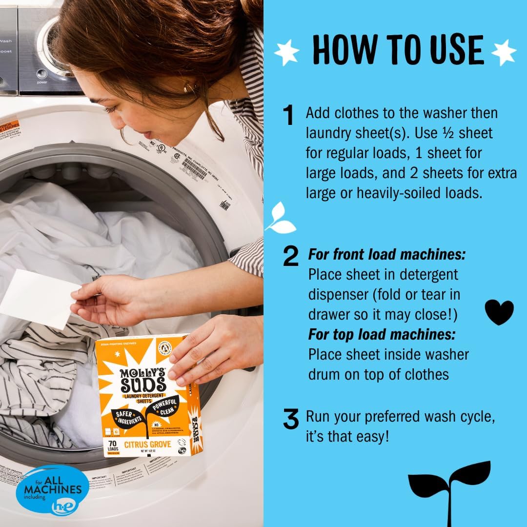 Molly’s Suds Laundry Detergent Sheets | Gentle on Sensitive Skin, Powerful Bio-Based Enzymes