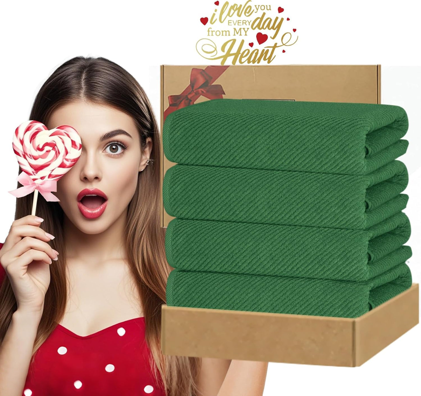 VOOVA & MOVAS Hunter Green Bath Towels, Bath Towels Set of 4, Large 30" x 56" - 100% Cotton | Quick