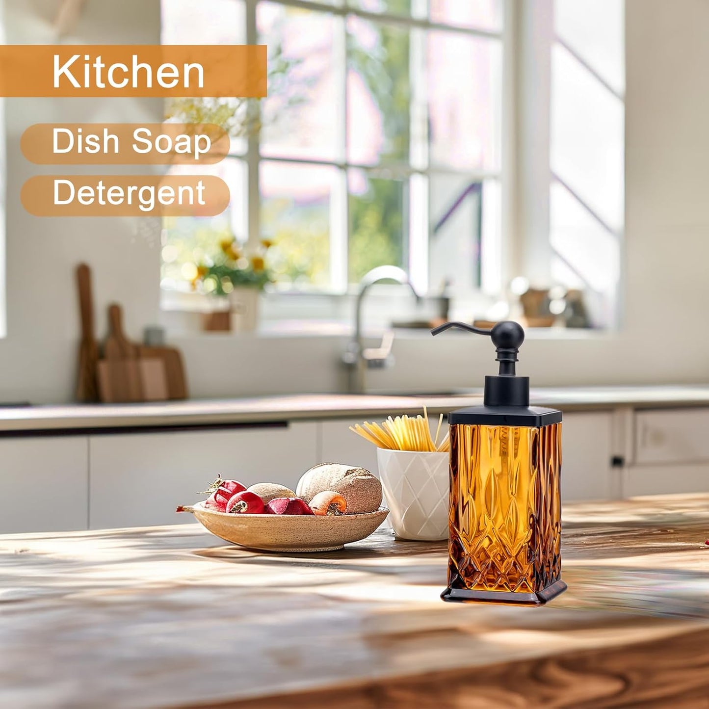 10Oz Amber Glass Soap Dispenser,Heavy Glass & Leak-Proof Rust-Resistant Pump for Kitchen Dish Soap