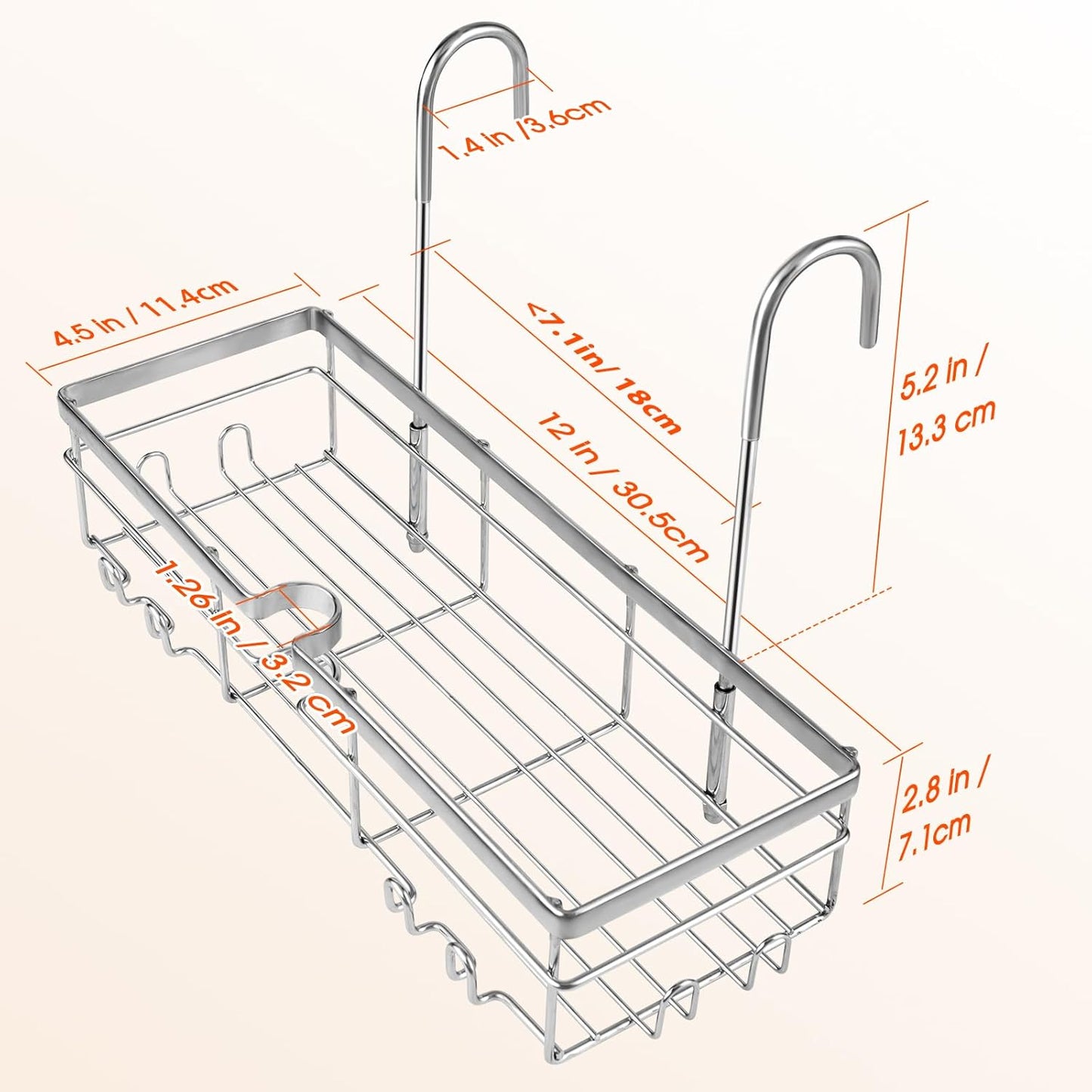 DELLAN Hanging Shower Caddy, Shower Rack with Hooks for Shower & Bath Chair, Bathroom Shower Basket