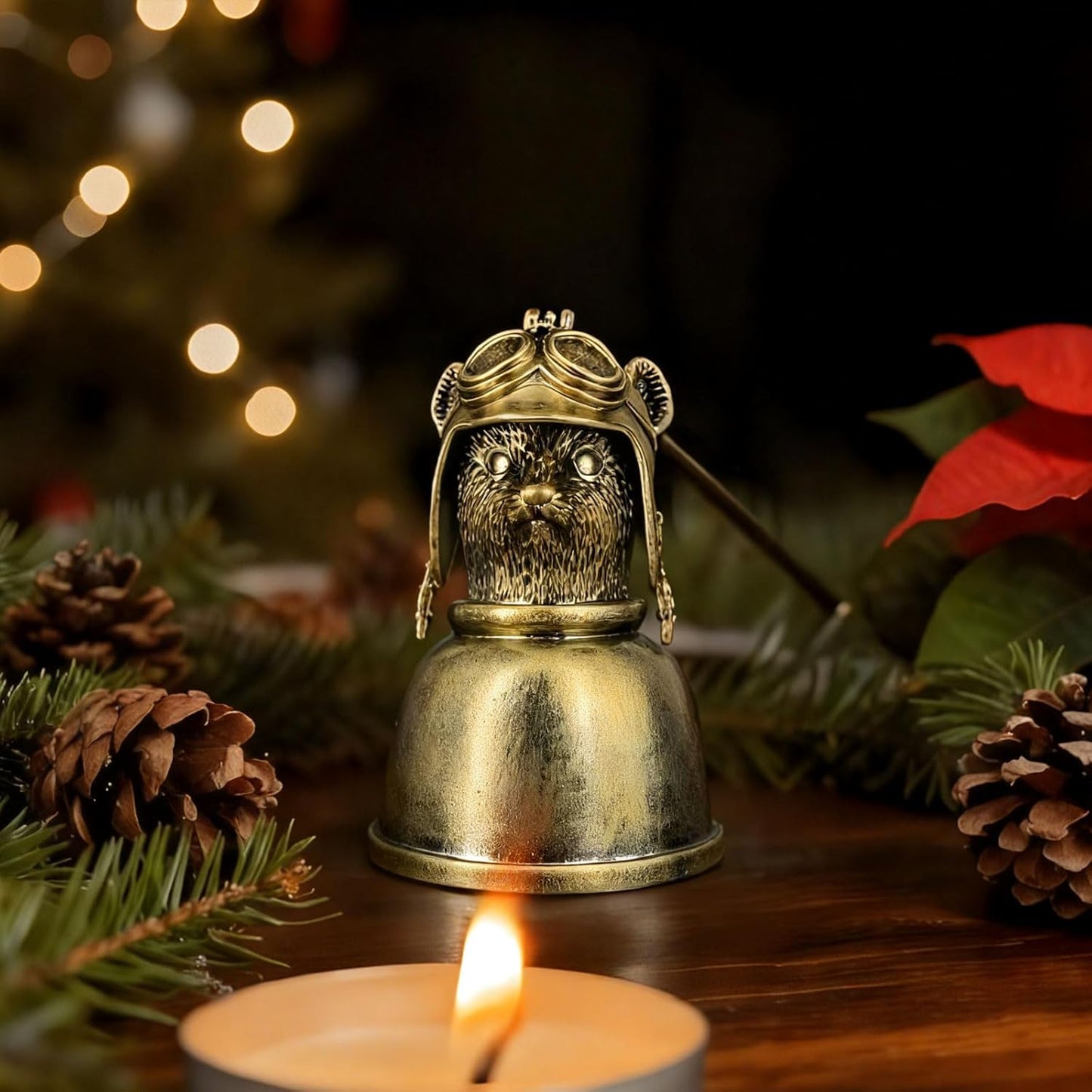 Aviator Mouse Candle Snuffer - Vintage Gunmetal Pilot Rodent with Helmet, Extinguisher Tool for