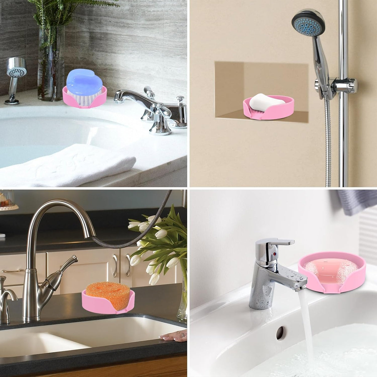Self Draining Soap Dish, Silicone Suction Cup Soap Holder Tray Savers Container Sponge Holder for