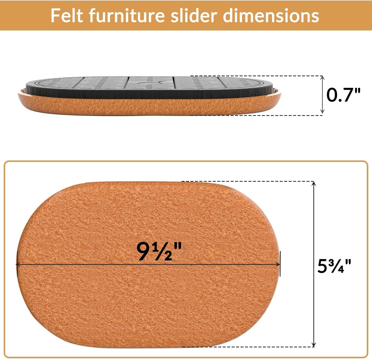 9½"x5¾ Felt Furniture Sliders for Hardwood Floors, 4PCS Oval Furniture Pads for Wood Floors