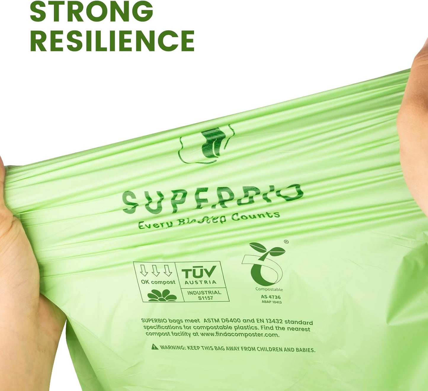 SUPERBIO 13 Gallon Compostable Drawstring Kitchen Waste Bag, 49.2 Liter, 30 Count,1 Mil, Heavy Duty