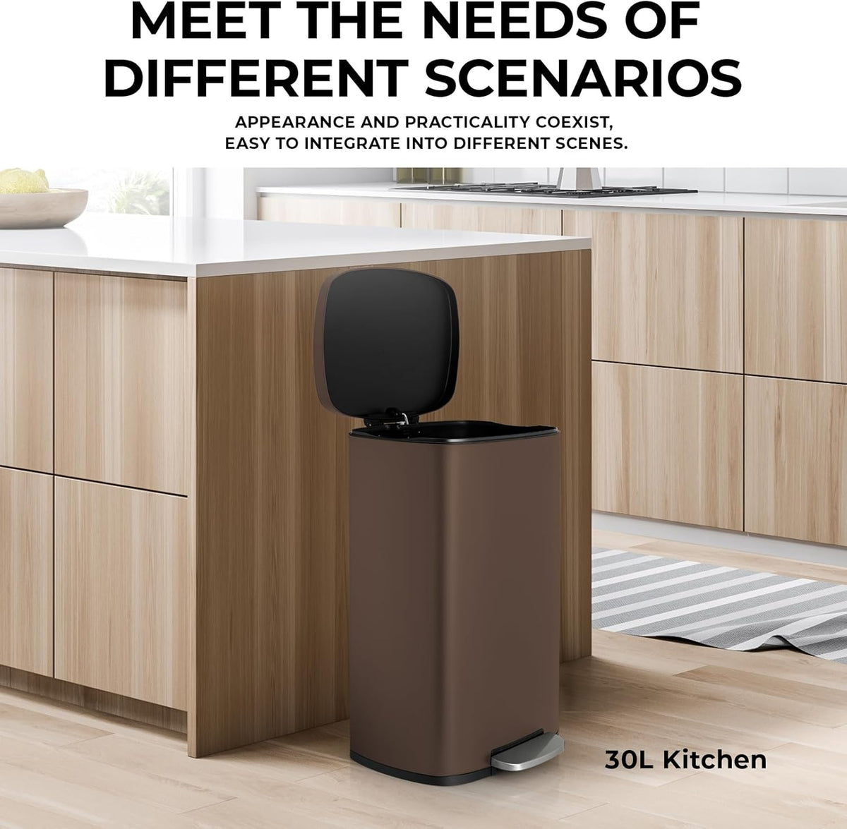 8 Gal Kitchen Trash Can, 30L Recycling or Garbage Bin, Brushed Stainless Steel Waste Basket