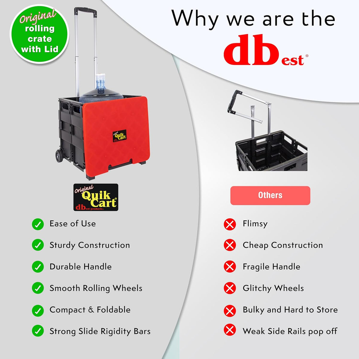 dbest products Quik Cart Collapsible Rolling Crate on Wheels for Teachers Tote Basket 80 lbs