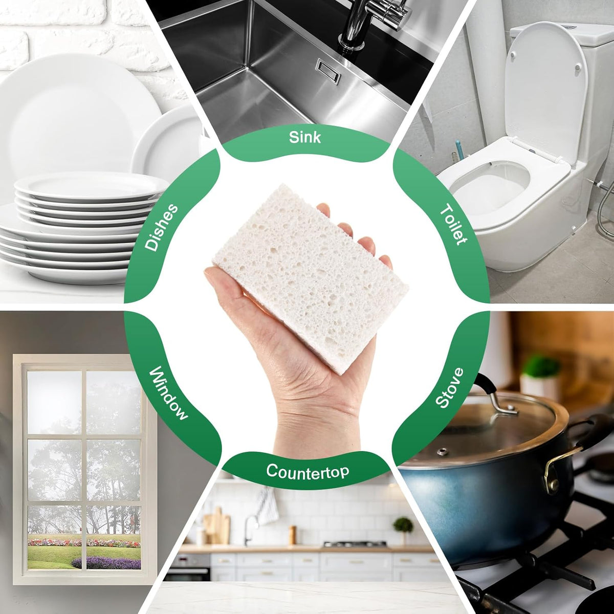 12-Pack Kitchen Sponges, Condense Eco Cellulose Non-Scratch Scrub Heavy Sponge for