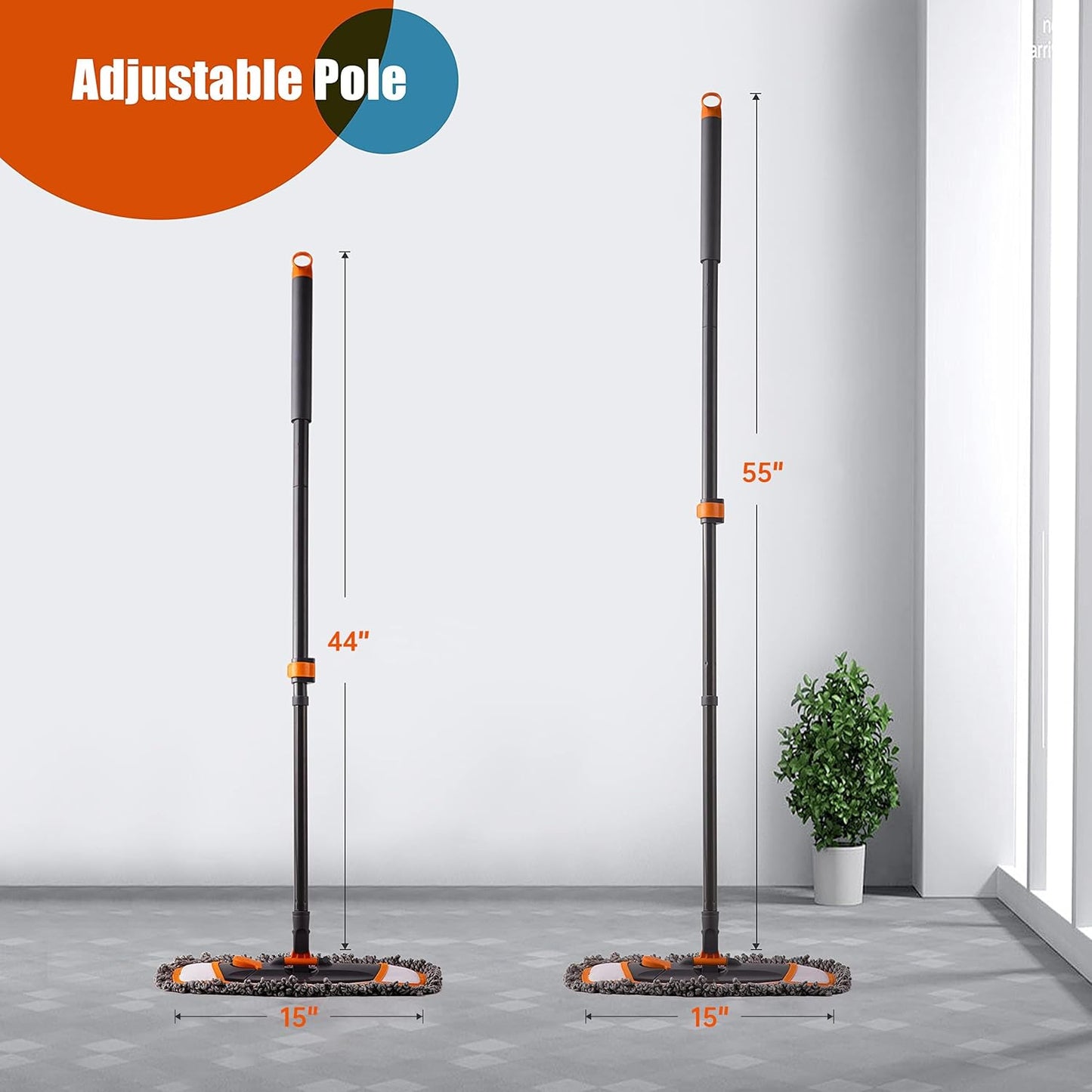 Mops for Floor Cleaning with 3 Different Washable Pads and Extendable 55” Long Handle