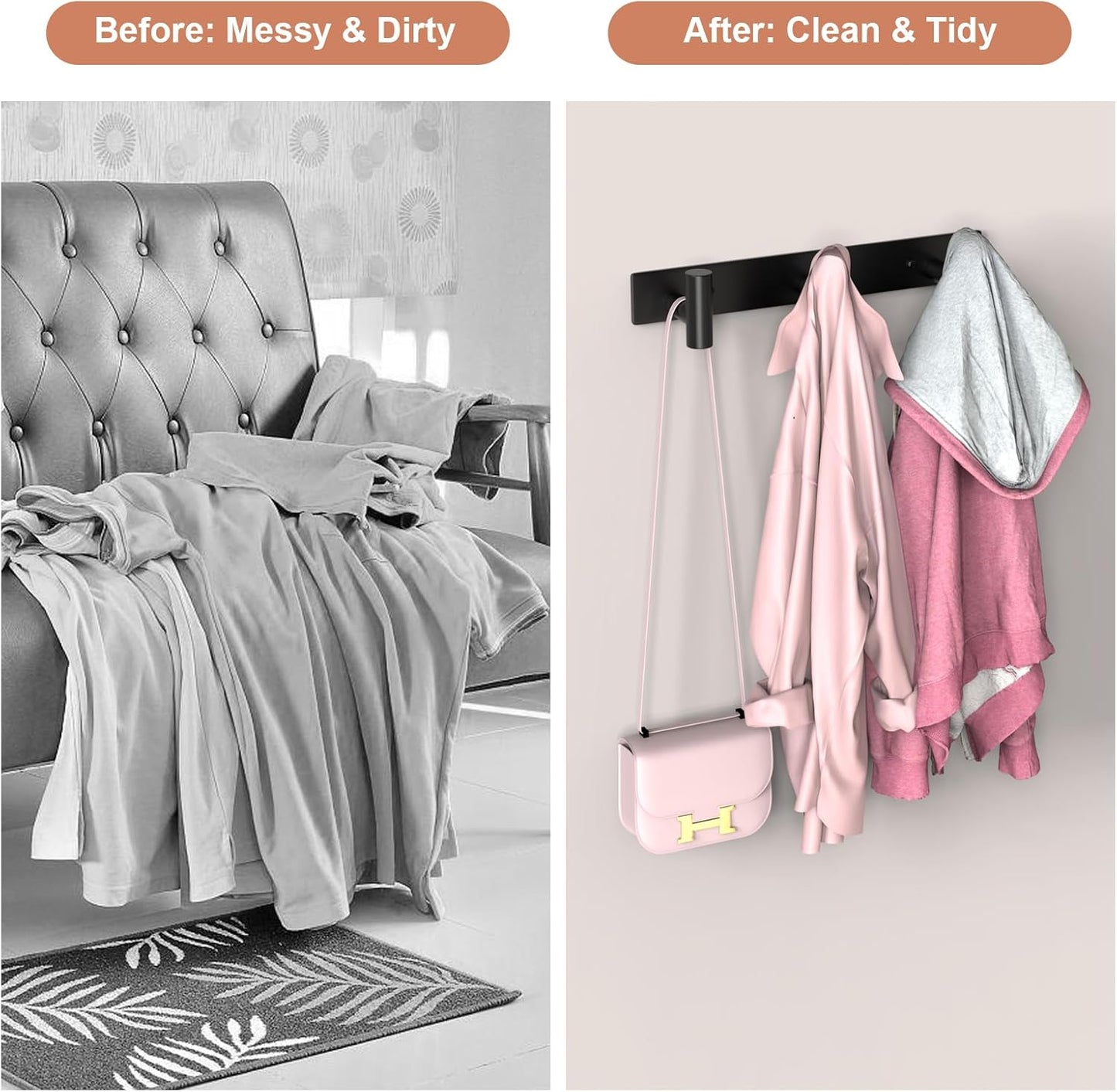PMMASTO Coat Rack Wall Mounted, 3 "T Shaped Wall Hooks for Hanging, Heavy Duty Stainless Steel Coat