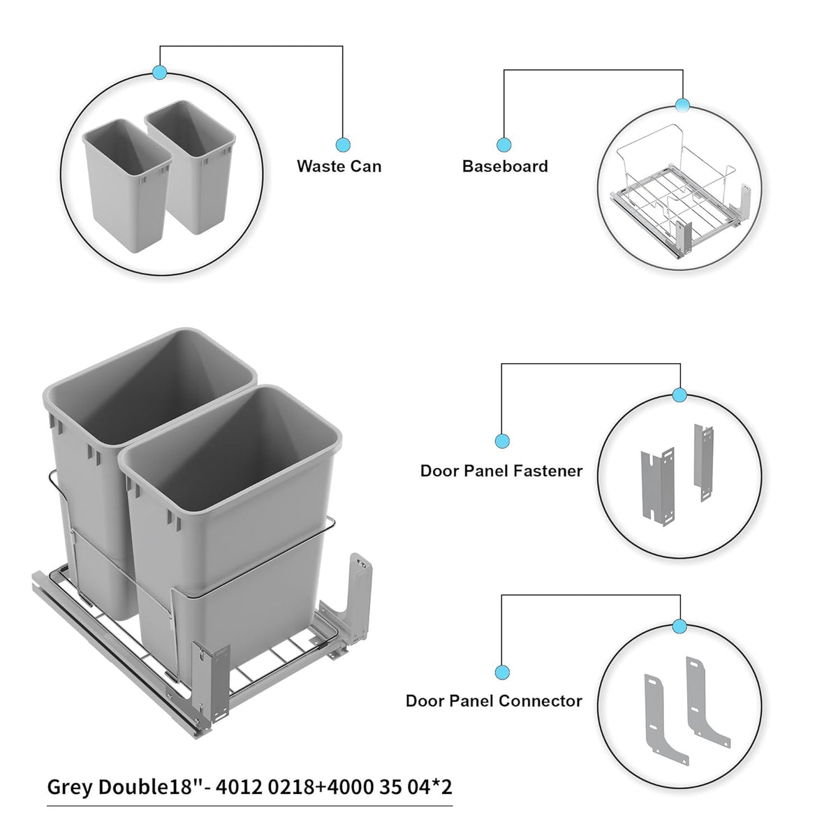 Dowell B18 Aluminum Base Wastebasket Pullout with Door Mount and Two 35Qt/9Gal Plastic Bins (4012
