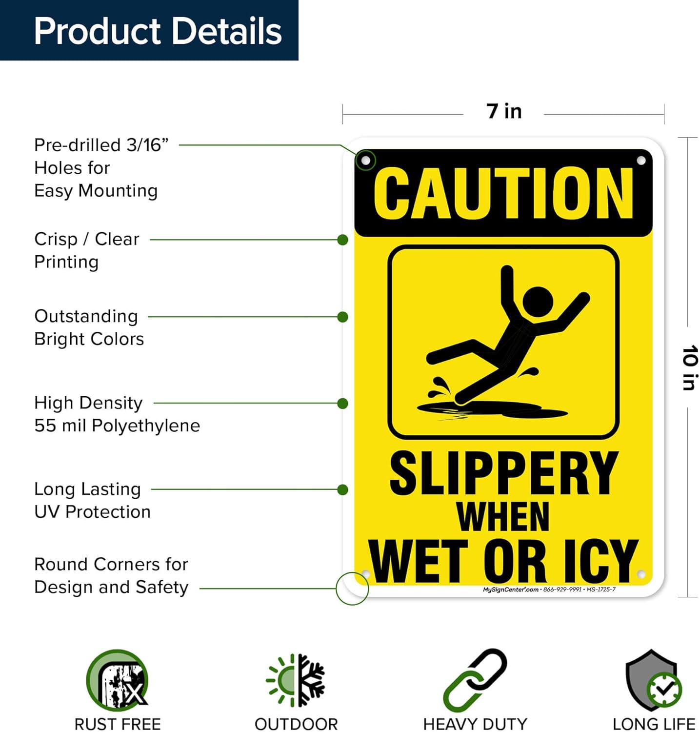 Caution Slippery When Wet Sign or ICY Sign, 7"x10" Polyethylene, Indoor/Outdoor Use, USA MADE By My