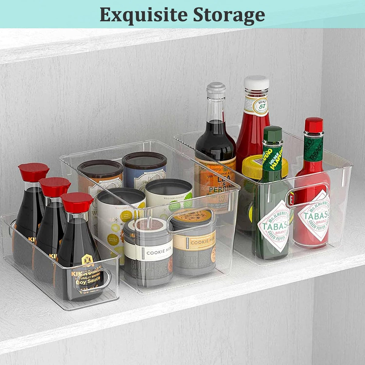 Fridge Clear Plastic Storage Bins, 4 Pack Pantry Organizers & Storage Containers, Cabinet