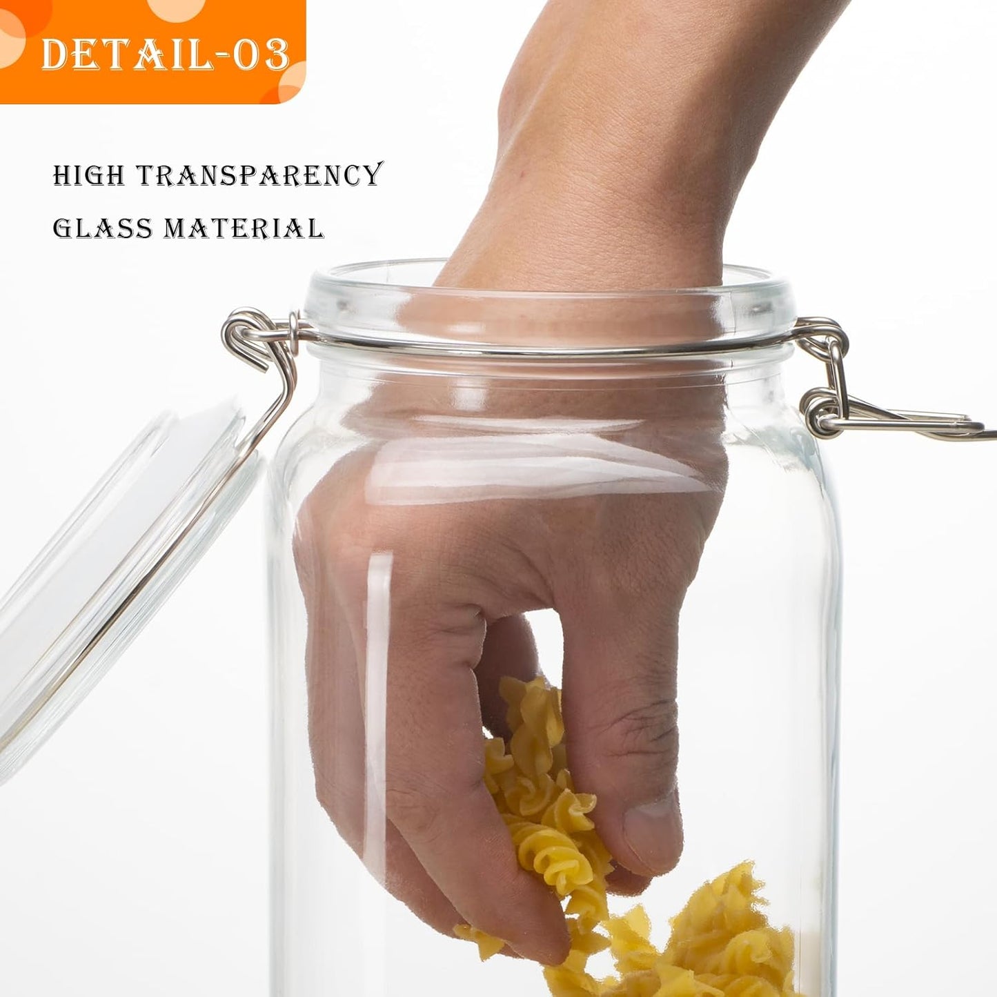 34oz Square Glass Food Storage Jars with Airtight Clamp Lids, 3 Pack Large Kitchen Canisters for